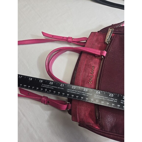 Cole Haan LINLEY Magenta Suede Leather Small Satchel Bag Purse Pink Gold Hardwar - Picture 12 of 16